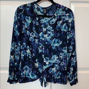 Ann Taylor Floral Print Tie Front Blouse